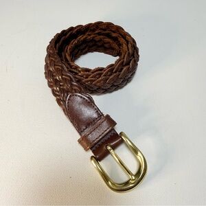 GreatLand Vintage Braided Leather Belt | Brown Woven Solid Brass Buckle | Size M